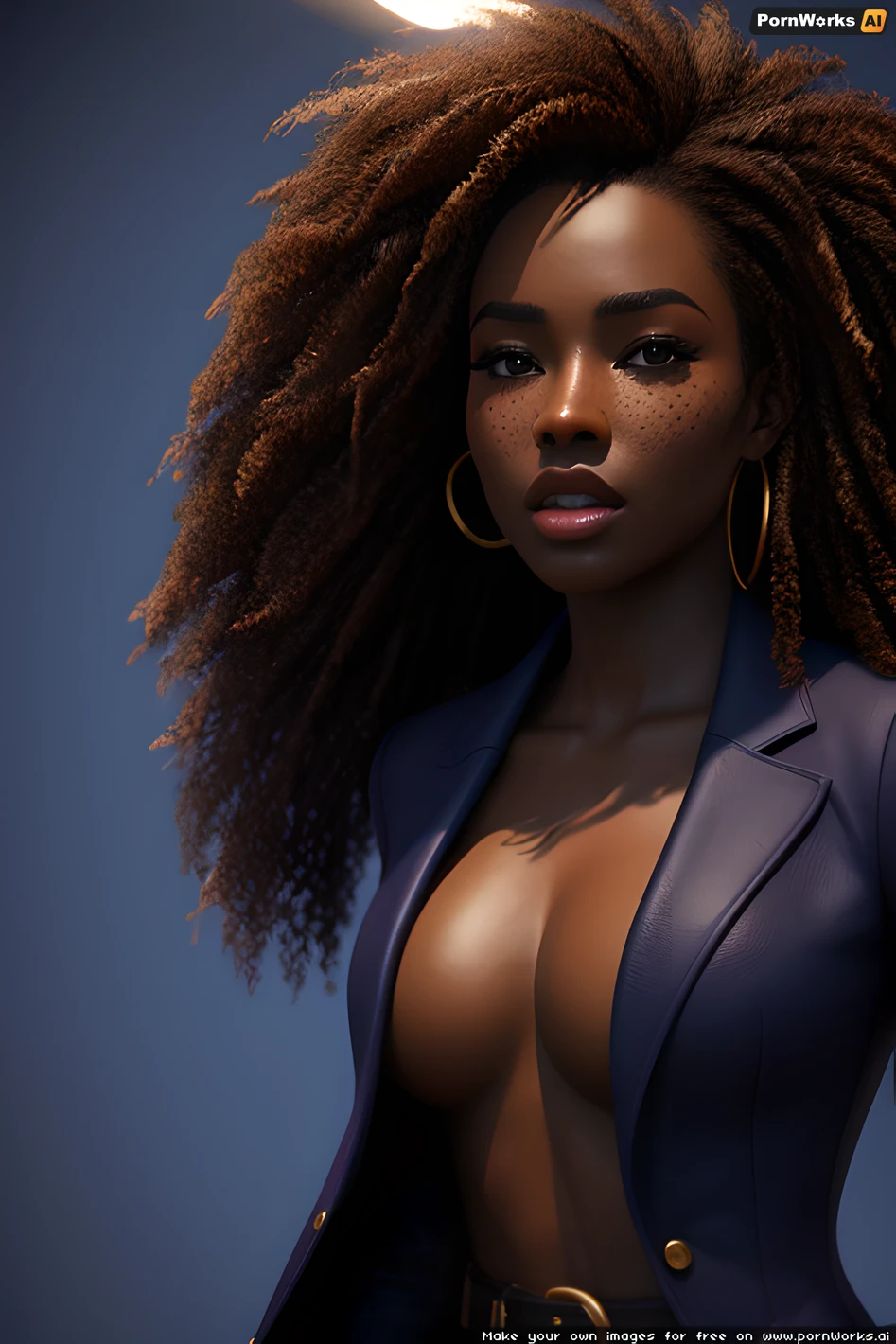 La mujer en la imagen está usando una gabata negra de color piel, con la mejor calidad ultradetallada expresión facial de 18 años. Tiene una piel muy oscura y una postura llamativa, con una iluminación dramática. Su cabello es de una manera que
